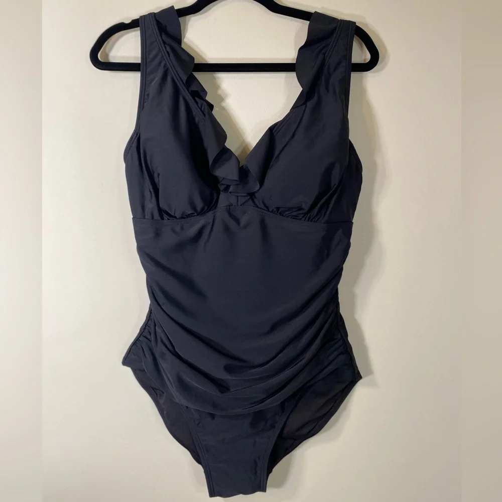 DKNY Ruffle Plunge One-Piece
Swimsuit - Picture 2 of 9